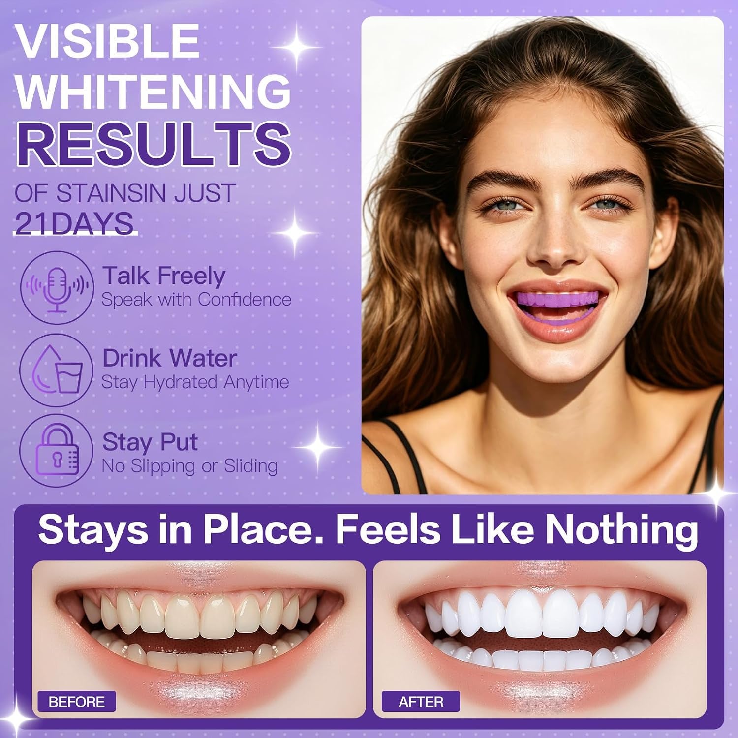 Purple Teeth Whitening Strips 21 Treatments, Enamel Safe - Non Sensitive Teeth Whitening - Non Slip Whitener Strips for a Brighter Smile (Pack of 42 Strips)