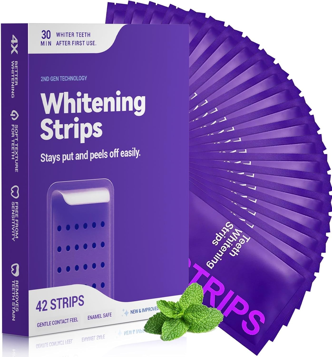 Purple Teeth Whitening Strips 21 Treatments, Enamel Safe - Non Sensitive Teeth Whitening - Non Slip Whitener Strips for a Brighter Smile (Pack of 42 Strips)