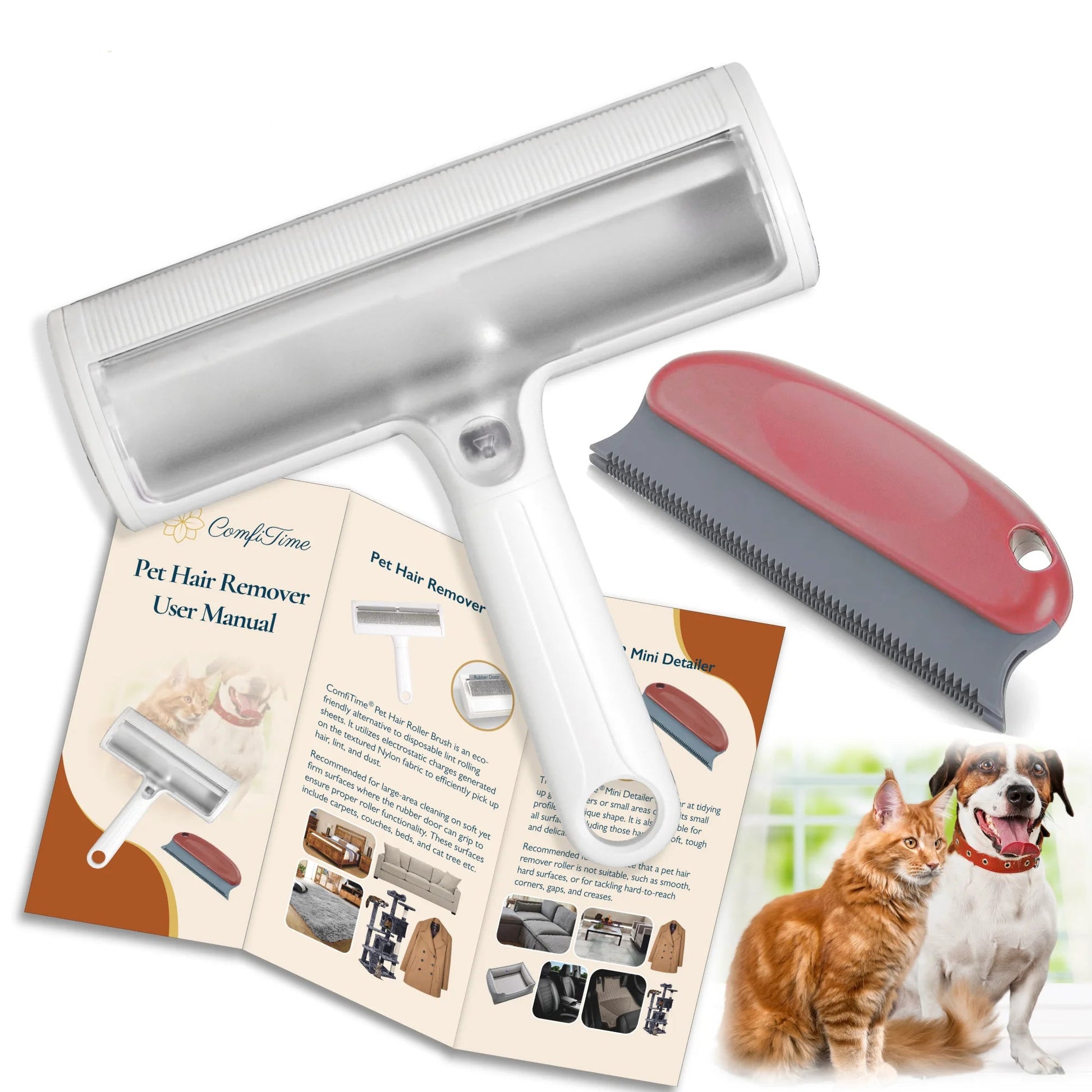 Pet Hair Remover - Pet Hair Roller & Detailer Set, Reusable Lint Roller for Pet Hair, Dog/Cat Hair Pet Fur Remover for Furniture, Couch,Carpet,Clothes & Bed,Portable Pet Hair Removal Tool
