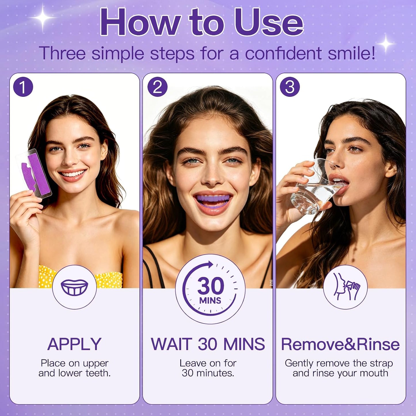 Purple Teeth Whitening Strips 21 Treatments, Enamel Safe - Non Sensitive Teeth Whitening - Non Slip Whitener Strips for a Brighter Smile (Pack of 42 Strips)